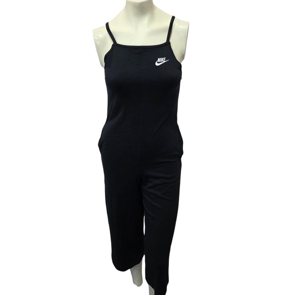 Nike Womens XS Black Sleeveless Cropped Jumpsuit Romper Athleisure Pockets